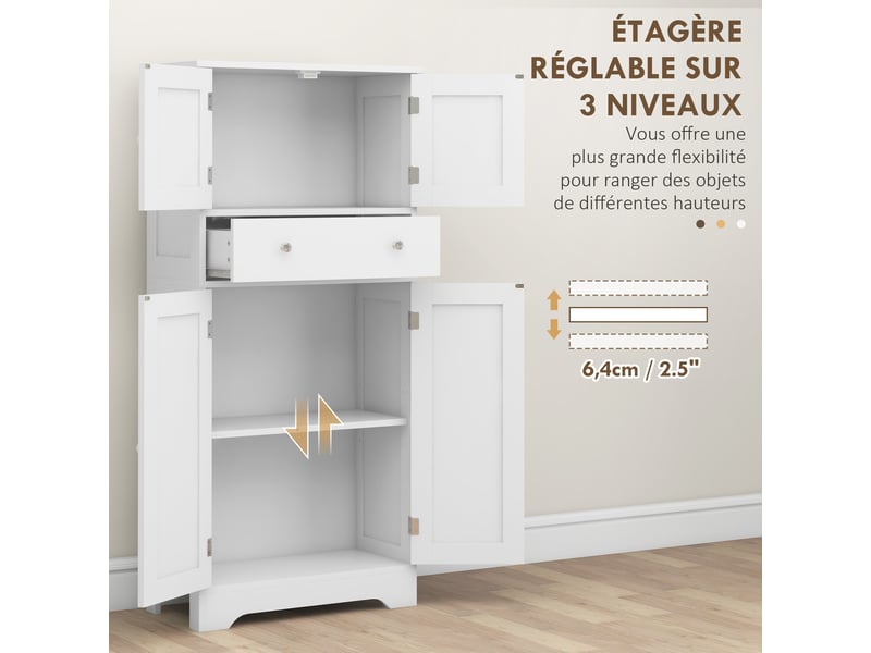  Armoire de cuisine buffet cuisine avec placards, étagères réglables, tiroir, blanc, 60 x 30 x 128 cm  - Conforama R