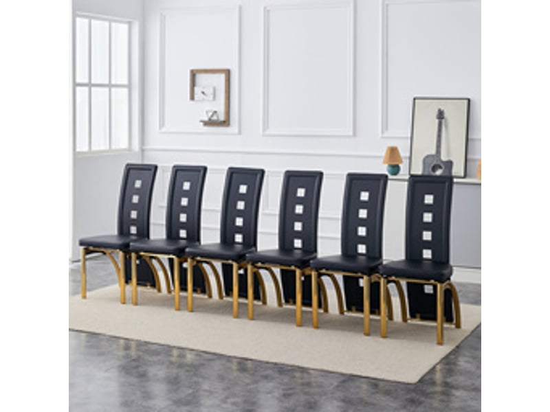 Chaises de salle à manger design ajouré, lot de 6, pu noir, pieds métal doré, h102,5 cm - Conforama B