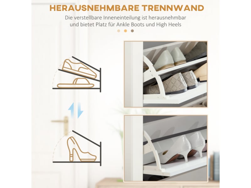  Meuble à chaussures 3 abattants pour 18 paires, blanc et bois naturel, 72x26x112 cm, entrée et couloir  - Conforama D
