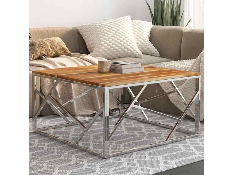  Table basse - table de salon - table à thé argenté acier inoxydable et bois massif d'acacia  - Conforama B