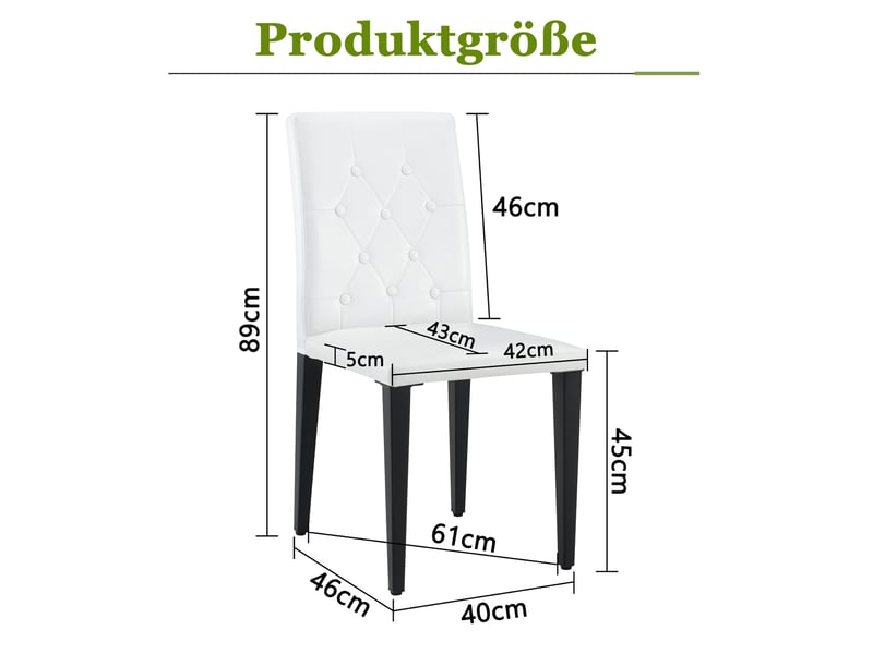  Lot de 4 chaises de salle à manger 89 cm, dossier à motifs losange, chaise cuisine, assise confort, blanc pu, noir métal  - Conforama C