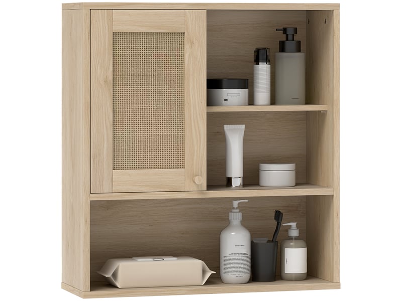  Armoire murale salle de bain, porte coulissante en rotin, bois naturel, 60 x 19,8 x 65 cm  - Conforama A