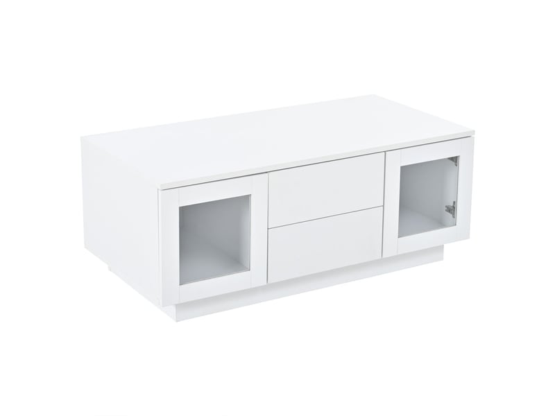  Table basse avec rangement 100 x 50 x 40 cm table de salon avec rangement fermé éclairage led commande par application mobile finition haute brillance coloris blanc  - Conforama A