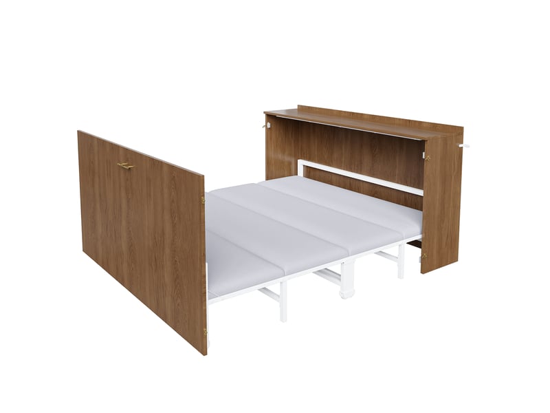  Lit escamotable 140x200 cm avec matelas en lin inclus, lit armoire pliant sur roulettes silencieuses, structure métal, gain de place  - Conforama A