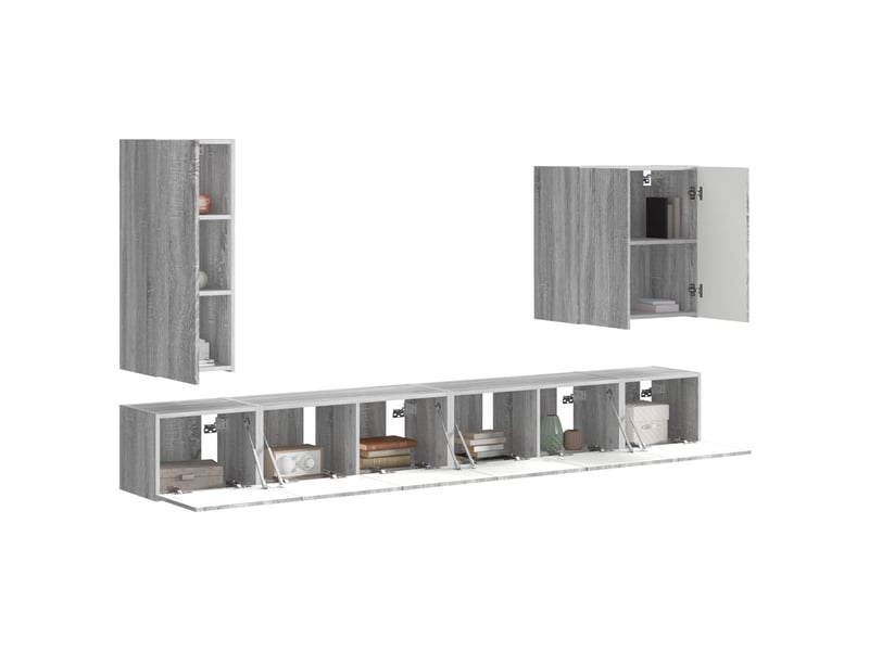  Ensemble de meuble tv - banc tv - meuble de rangement mural 6 pcs gris sonoma  - Conforama C