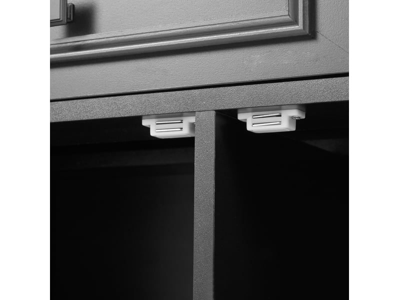  Buffet moderne 160x35x76 cm, grand rangement, 3 tiroirs, 4 portes, tablettes réglables, mdf noir, dessus motif bois  - Conforama E