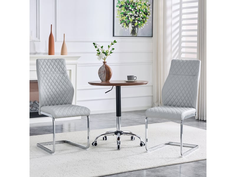  Lot de 2 chaises de salle à manger à dossier haut en pu gris clair et métal argenté  - Conforama C