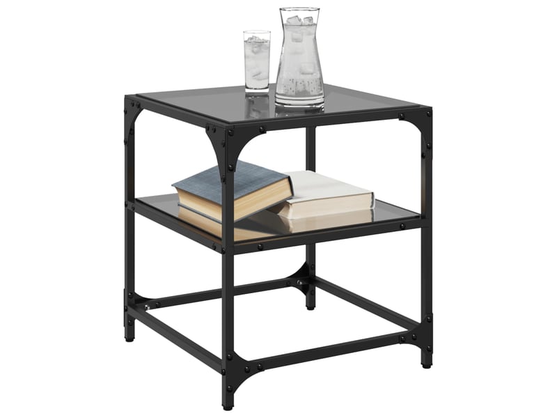  Tables basses avec dessus en verre noir 2 pcs 40x40x45 cm acier  - Conforama C