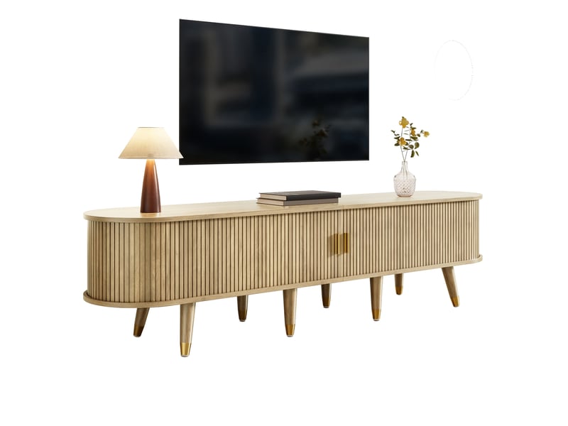  Meuble tv 175x38x45 cm à porte coulissante en mdf coloris chêne  - Conforama A