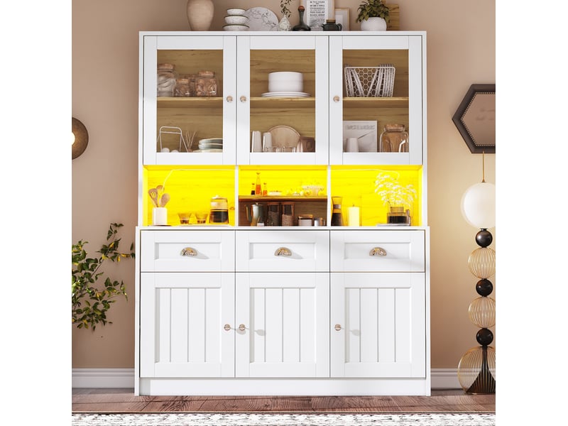  Buffet haut modenvie avec led 140 x 40 x 175 cm mdf blanc  - Conforama E