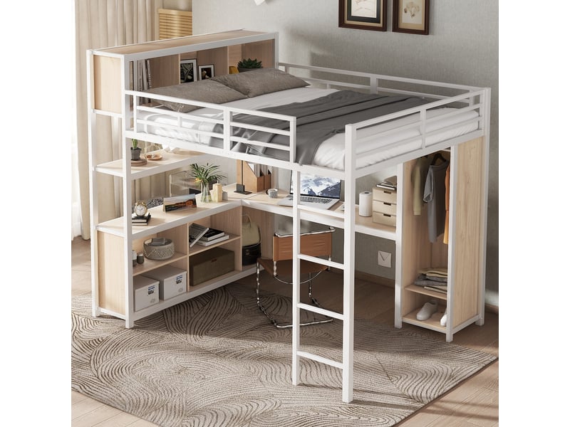  Lit mezzanine 140x200 cm coloris blanc métal lit enfant blanc - Conforama E