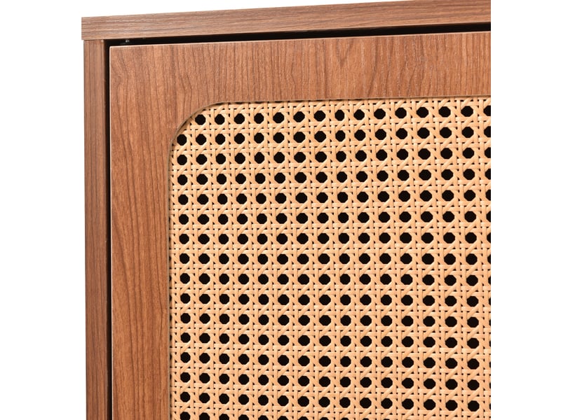  Buffet en rotin 150cm - finition noyer - 2 portes + 3 tiroirs -  poignées dorées &amp; étagères réglables - pour salon et chambre bois foncé - Conforama R