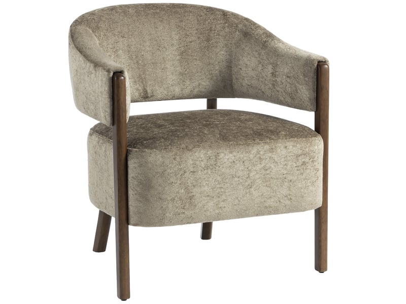  Fauteuil lounge rembourré en chenille, assise large, marron clair  - Conforama A