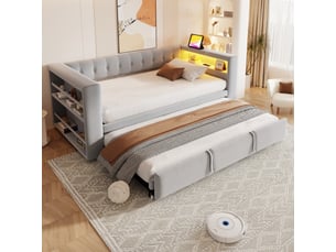 Lit gigogne 90x190 cm <strong>OKWISH</strong> <strong></strong> coloris gris
