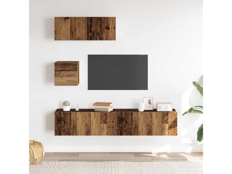  Ensemble de meuble tv - banc tv - meuble de rangement mural 4 pcs vieux bois bois d'ingénierie  - Conforama C