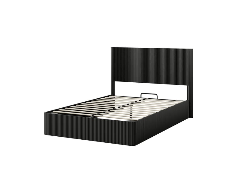  Lit double à vérins 140 x 200 cm, cadre de lit adulte avec sommier lattes, noir, lit double rembourré  - Conforama B