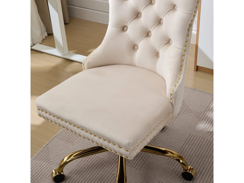 Chaise de bureau en velours capitonnée, structure élastique triple, base métallique élargie et hauteur réglable, 90-98 cm - Conforama D