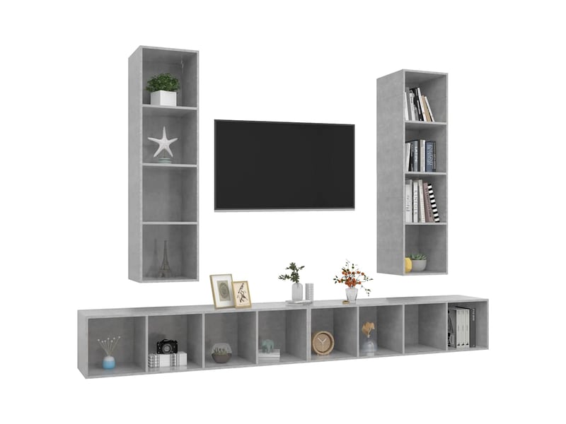  Lot de 4 meuble tv mural, meuble tv suspendu gris béton bois d'ingénierie shl41087  - Conforama C