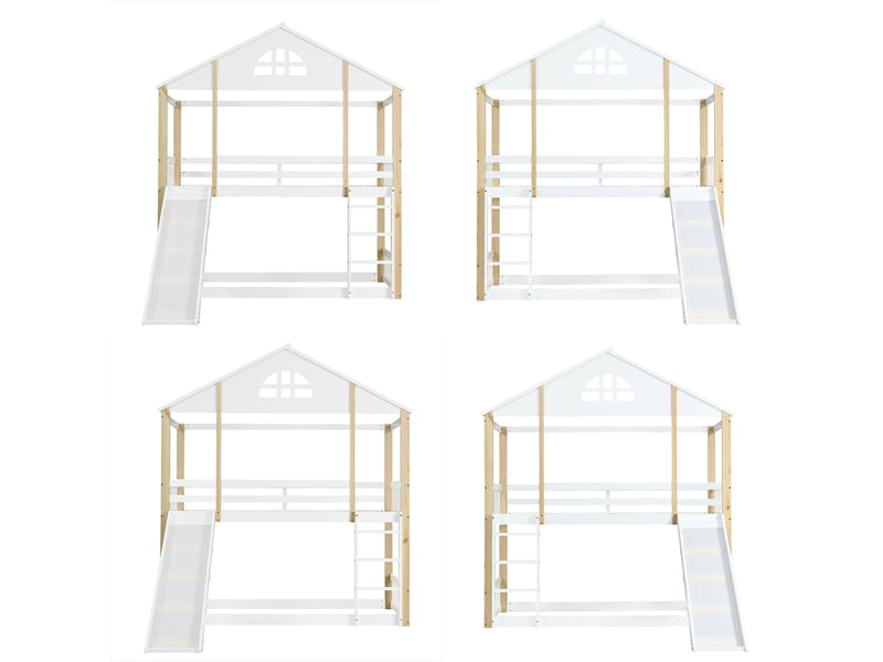  Lit superposé blanc et bois naturel, dimensions 204 x 205,5 x 175,5 cm  - Conforama R