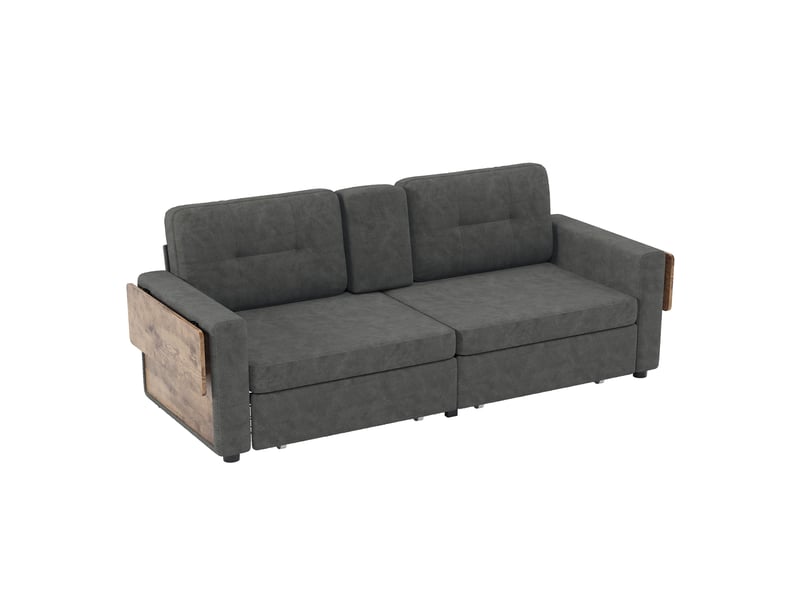  Canapé 2 places avec 2 tiroirs 178x71x57,5 cm en chenille gris foncé  - Conforama A