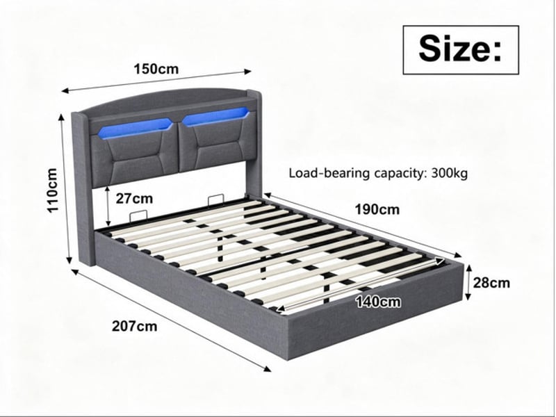  Lit coffre 140x190 cm ezssw, coloris gris  - Conforama C