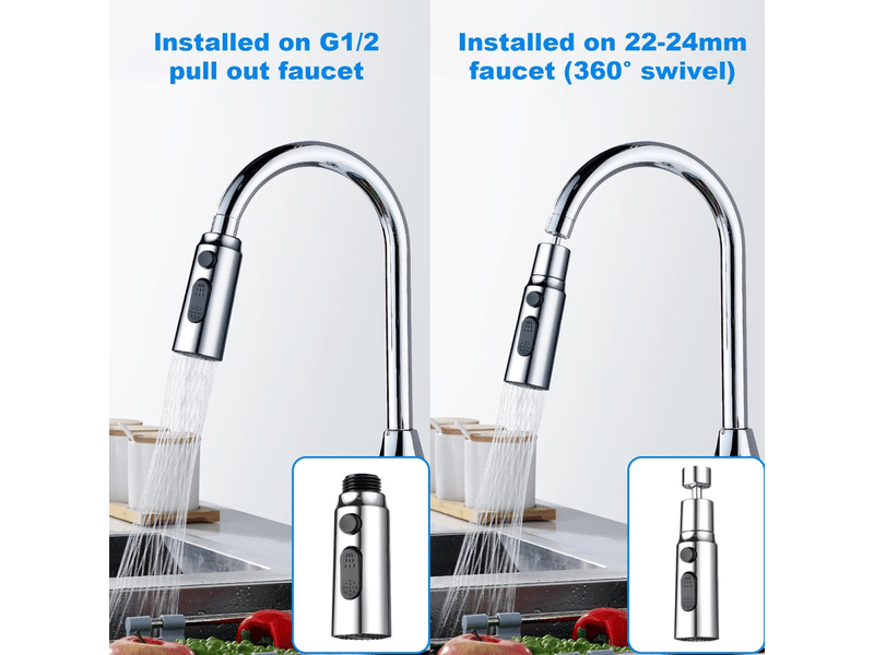  Robinet d'évier de cuisine avec 3 jets, bec pivotant à 360°, douchette avec aérateur, mitigeur.  - Conforama D
