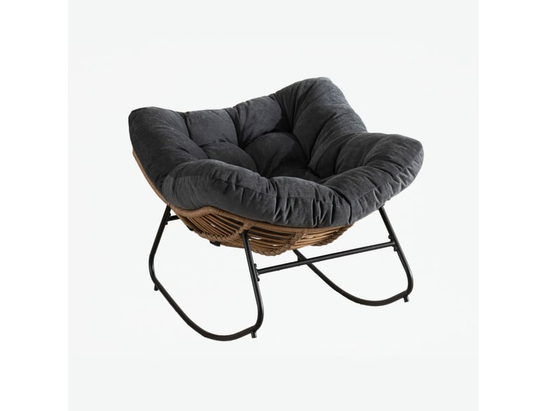  Fauteuil à bascule en chenille - 95x107x83 cm - chaise berçante ergonomique cadre métal détente salon chambre - noir  - Conforama E