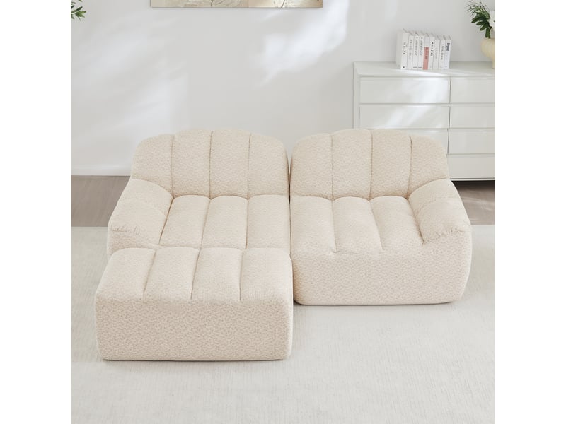  Canapé d’angle coquille 2 places avec pouf beigeblanc – 210 x 165 x 79 cm Fay Lum - Conforama B