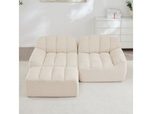 Canapé d’angle coquille 2 places avec pouf beigeblanc – 210 x 165 x 79 cm