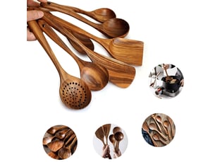 Set de 7 ustensiles de cuisine,meulva,33,5x15x15 cm,bois de teck,marron