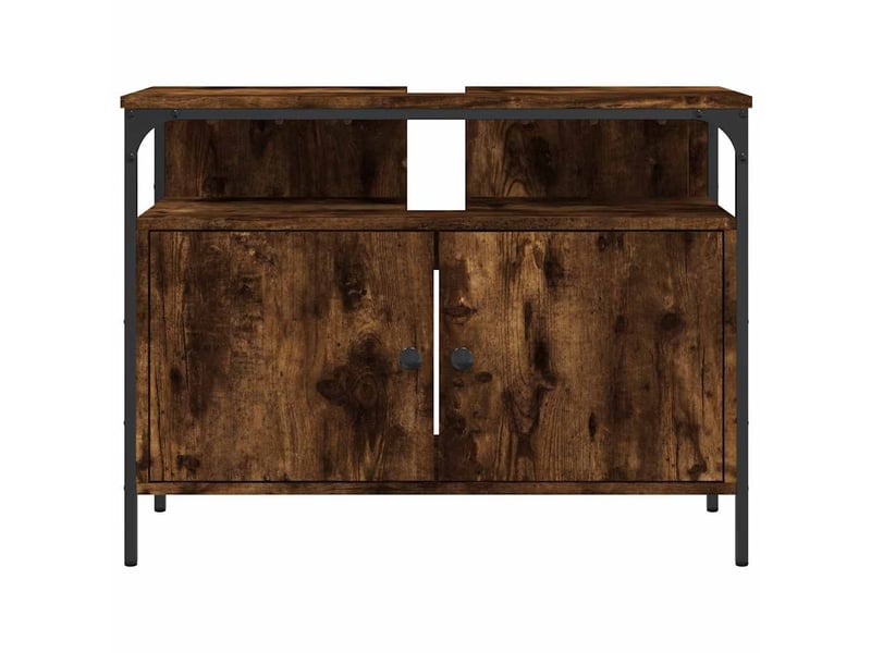  Armoire lavabo salle de bain, meuble de rangement chêne fumé 80x30x60 cm shl9656  - Conforama D