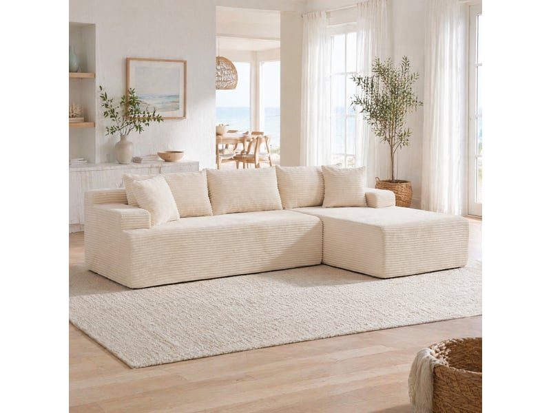  Canapé d'angle modulable 4 places avec méridienne en chenille beige  - Conforama B