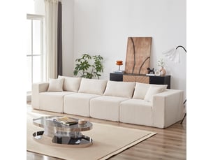 Canapé d'angle modulaire en velours côtelé beige 4 pièces 264x167x71 cm, combinaison libre et sans montage.