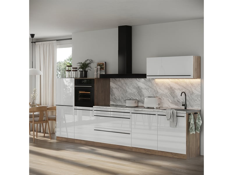  Vicco cuisine, blanc haute brillancechêne doré, 340cm sans plan de travail  - Conforama C