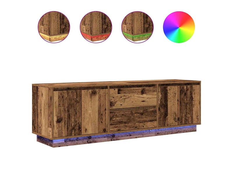  Meuble tv - banc tv - meuble de rangement avec éclairage led vieux bois 160,5x41x50 cm  - Conforama A