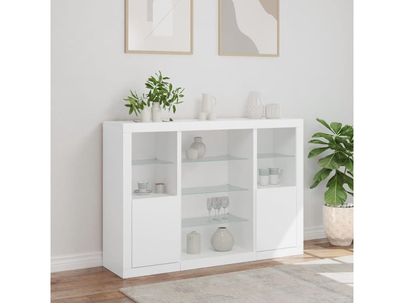  Buffets avec lumières led 3 pcs - bahut - meuble de rangement blanc bois d'ingénierie  - Conforama D