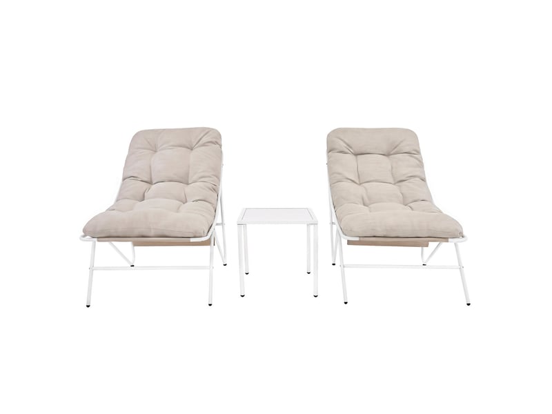 Ensemble bistro de jardin crème 3 pièces, 2 fauteuils avec coussins épais, table basse, cadre en acier thermolaqué, mobilier extérieur terrasse 216742 - Conforama A