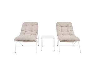 Ensemble bistro de jardin crème 3 pièces, 2 fauteuils avec coussins épais, table basse, cadre en acier thermolaqué, mobilier extérieur terrasse