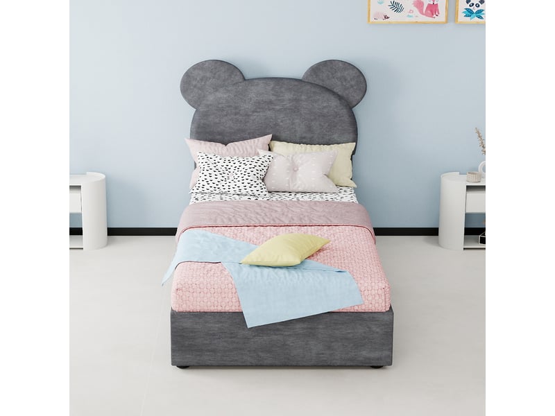  Lit capitonné en tissu et métal gris 90 x 200 cm  - Conforama B
