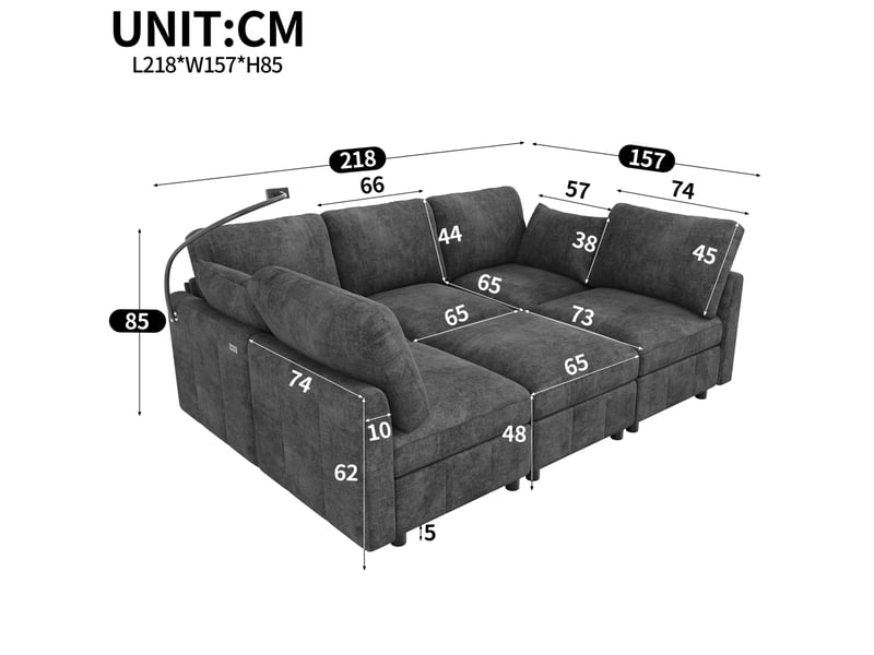  Canapé d'angle modulable 6 places 218x157x85 cm chenille gris  - Conforama C