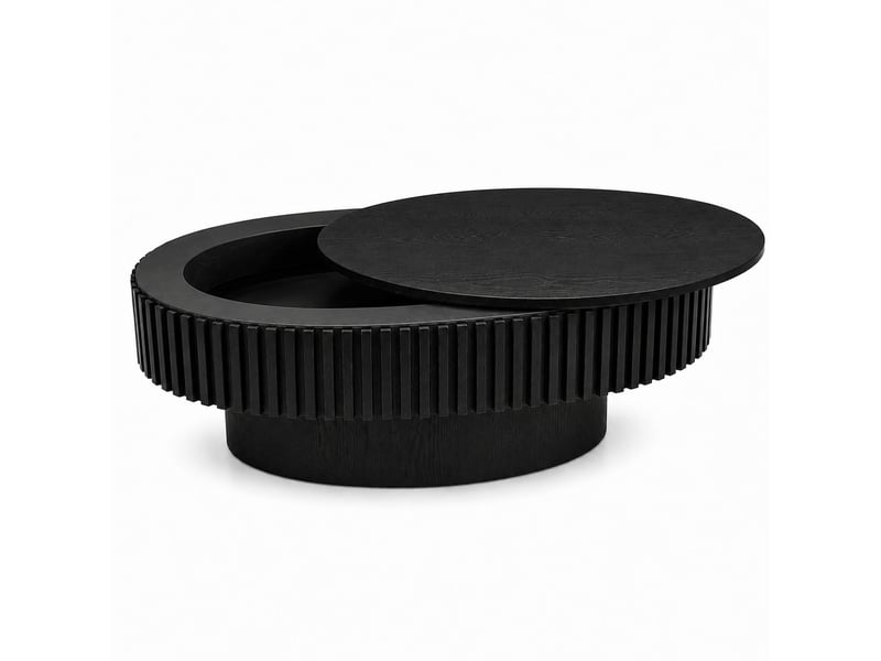  Table basse tcqpz ovale 98 x 60 x 35 cm avec rangement caché mdf plaqué bois noir mat  - Conforama A