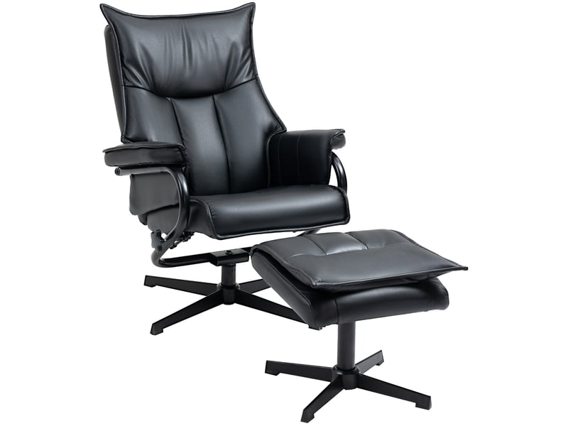  Fauteuil pivotant 84x105x101 cm avec repose-pieds, dossier inclinable 135°, noir  - Conforama A