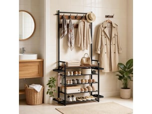 Porte-manteau d’entrée chic ouvert avec étagères, rangement polyvalent