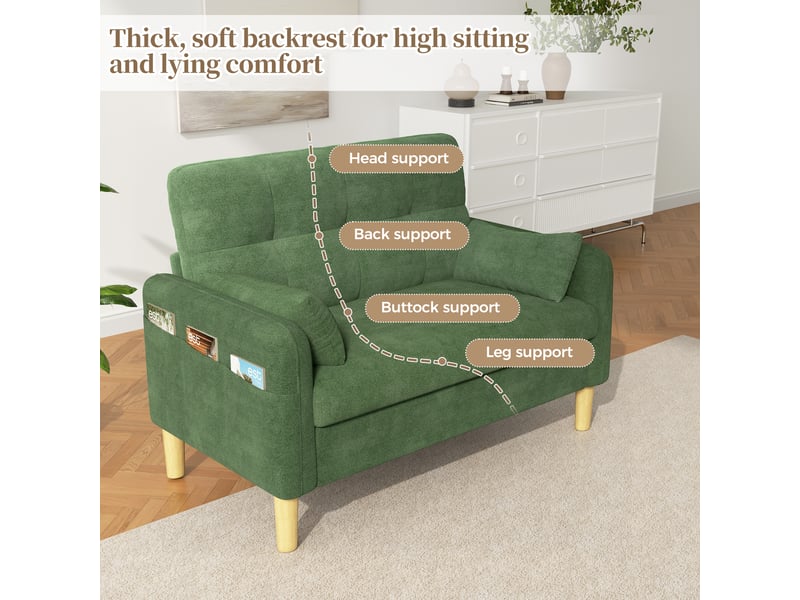  Canapé 2 places vert en tissu chenille avec 2 coussins inclus  - Conforama B
