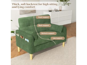 Canapé 2 places vert en tissu chenille avec 2 coussins inclus