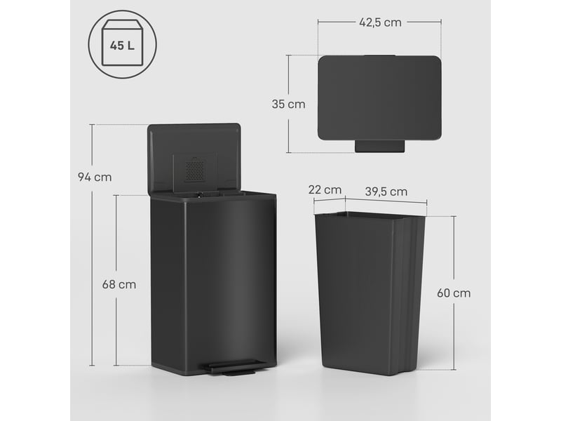  Poubelle de cuisine à pédale 45 l en métal et acier inoxydable 42,5x35x68 cm  - Conforama C