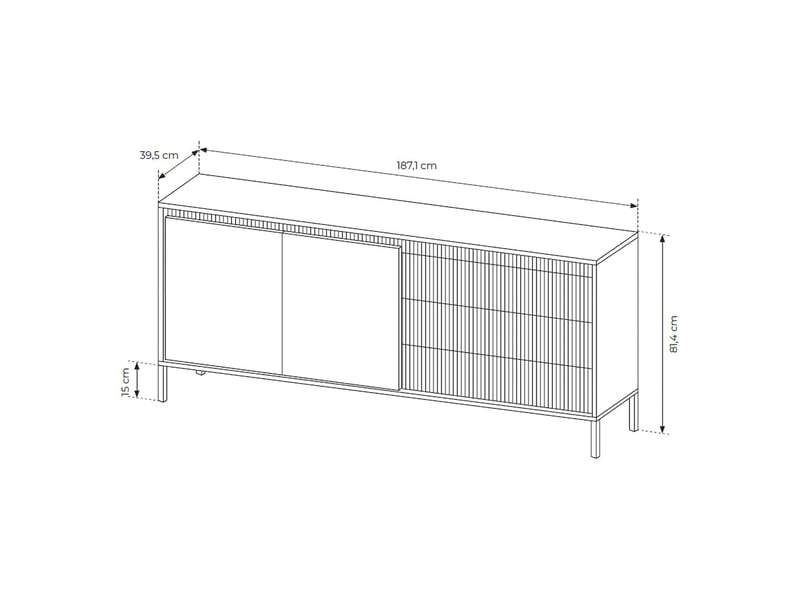  Buffet hatone, commode 3 tiroirs, 187x40x81h cm noir Hatone - Conforama C