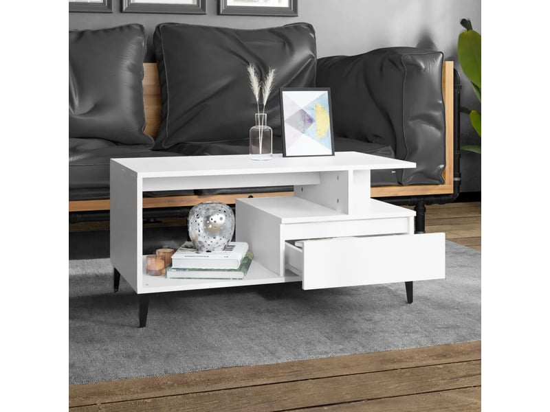  Table basse rectangulaire | table de salon blanc 90x49x45 cm bois d'ingénierie  - Conforama C