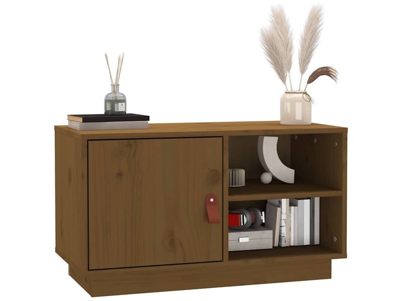  Meuble tv - banc tv - meuble de rangement marron miel 70x34x40 cm bois de pin massif  - Conforama D