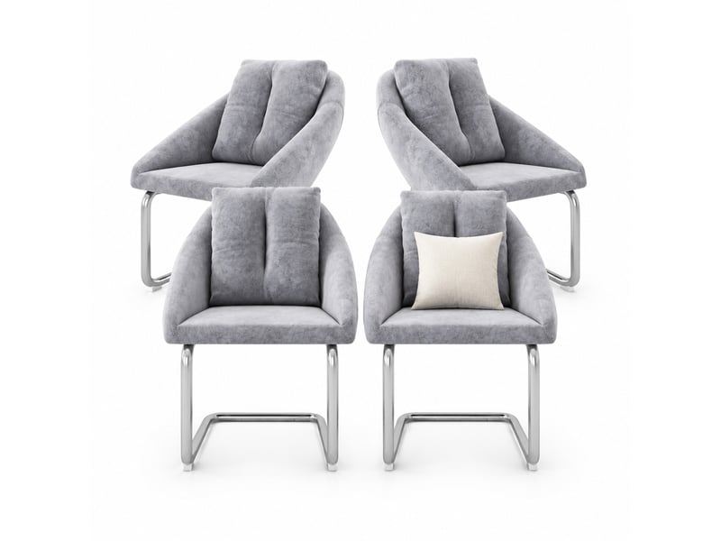  Chaise de salle à manger lot de 4 ergonomiques avec dossier enveloppant, structure en métal et velours gris  - Conforama A